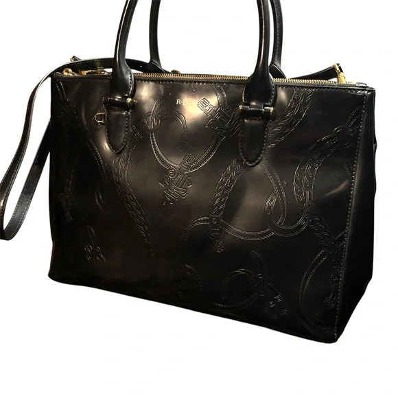 Lauren Ralph Lauren Taylor Black Embossed Satchel - Picture 2 of 11